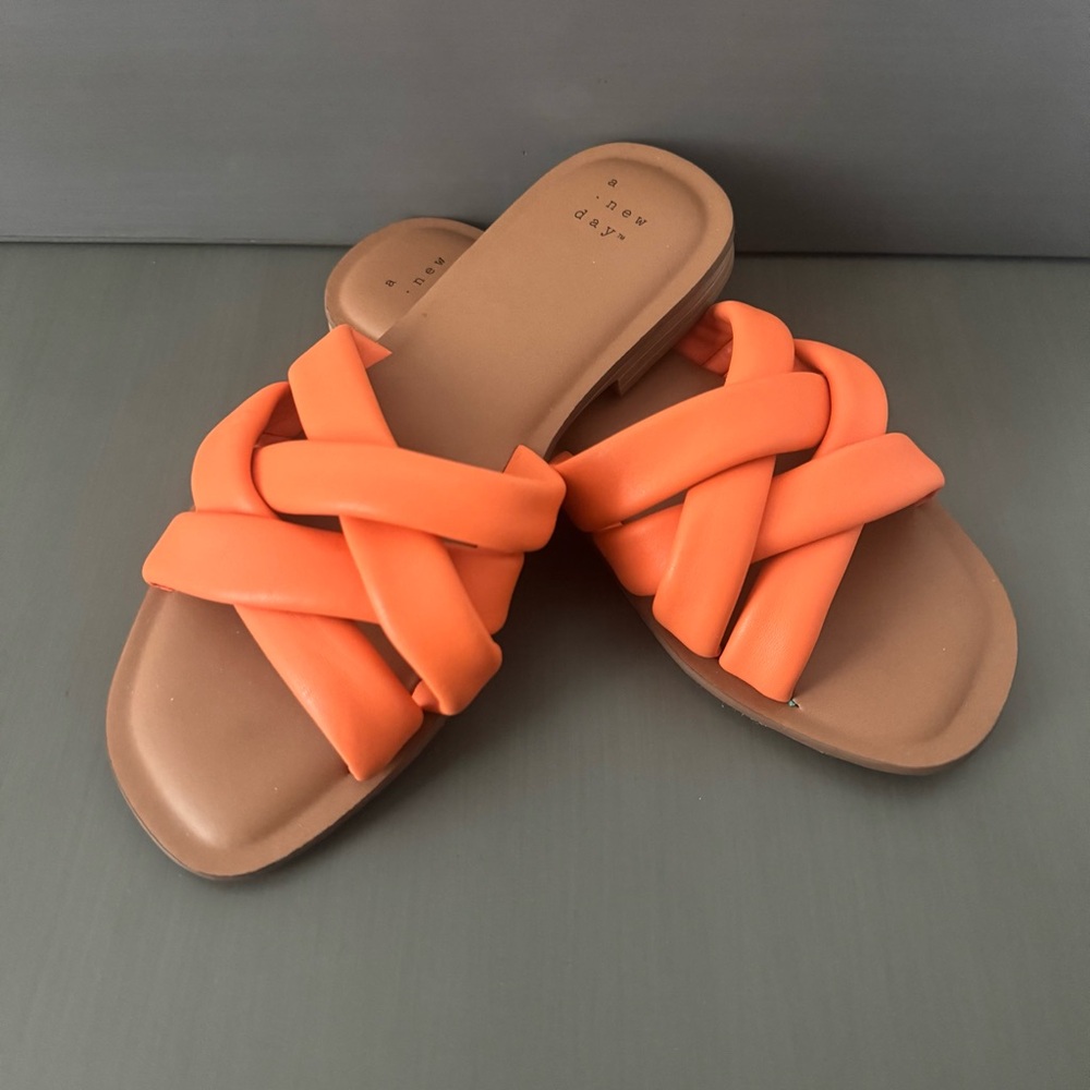 A New Day Orange Braided Slide Sandals